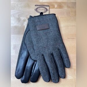 Aran sweater market Mens Tweed Gloves - Grey Herringbone one zise